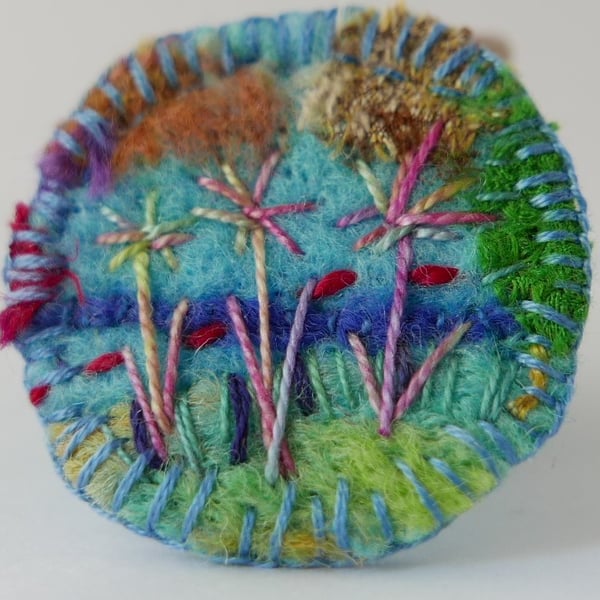 Hand Embroidered Flower Brooch