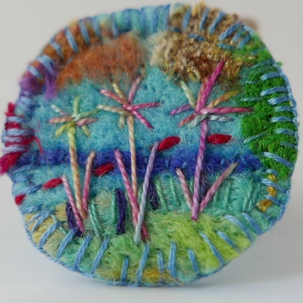 Hand Embroidered Flower Brooch