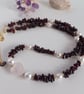 Garnet, Pearl & Rose Quartz Heart Choker, Adjustable Gemstone Necklace