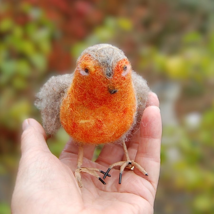 Needle Felt Robin - wool textile art 