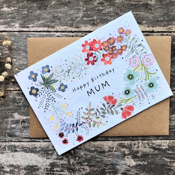 Plantable Seed Paper Birthday Card, Blank Inside, Birthday Card for Mum