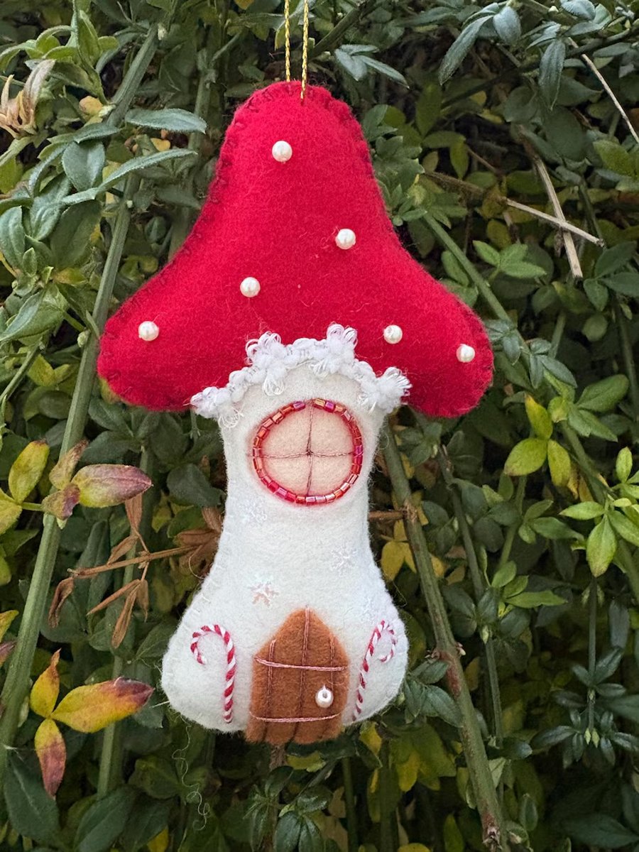 Felt Candy Cane Toadstool Cottage