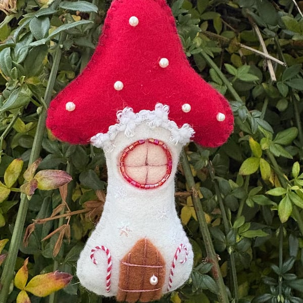 Felt Candy Cane Toadstool Cottage