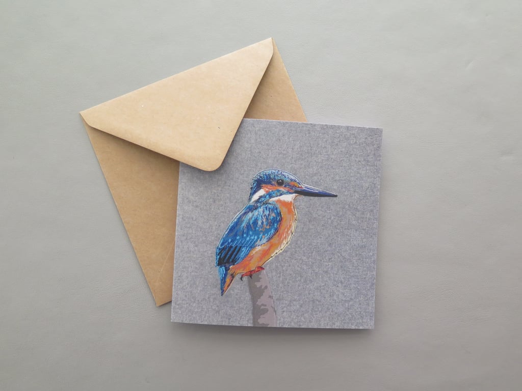 Kingfisher card, printed on recycled card, blank