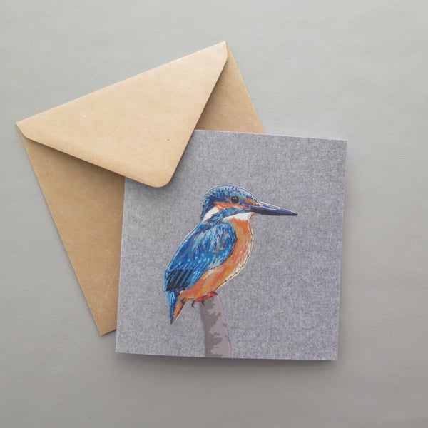 Kingfisher card, printed on recycled card, blank
