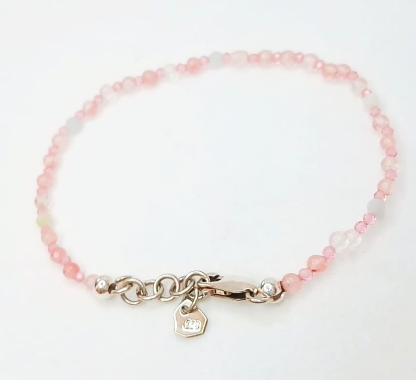 Dainty Pink Gemstone Beaded Bracelet in Sterling Silver