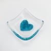 Fused Glass Bubby Heart Trinket Dish - Handmade Glass Dish