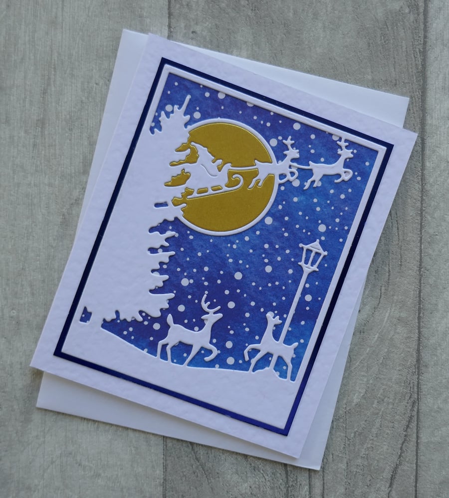 Christmas Eve Night - Father Christmas & Reindeer - Christmas Card