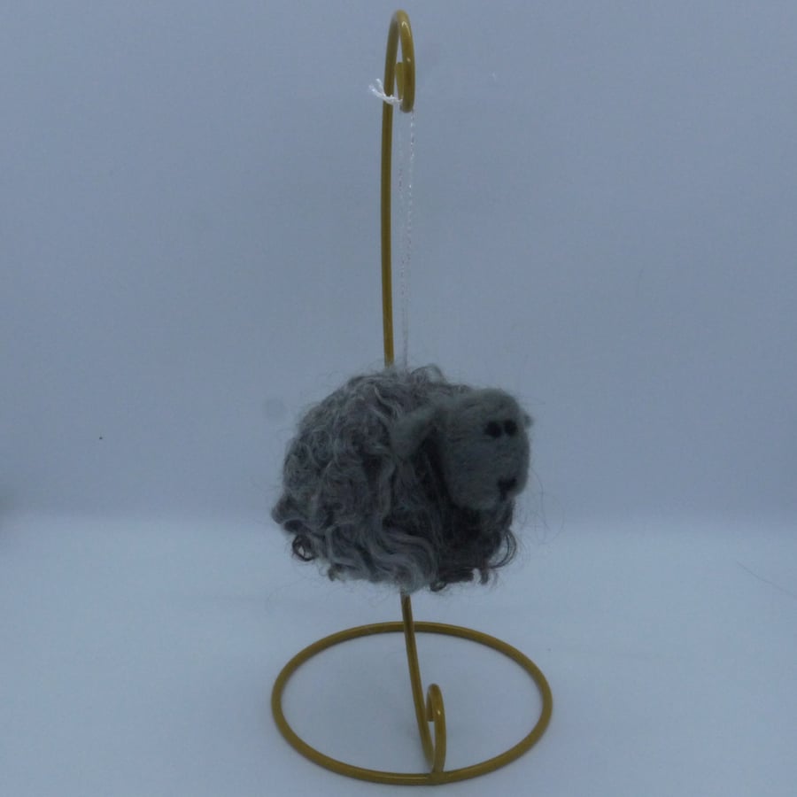 Handmade Needle Felted Grey Sheep Ornament