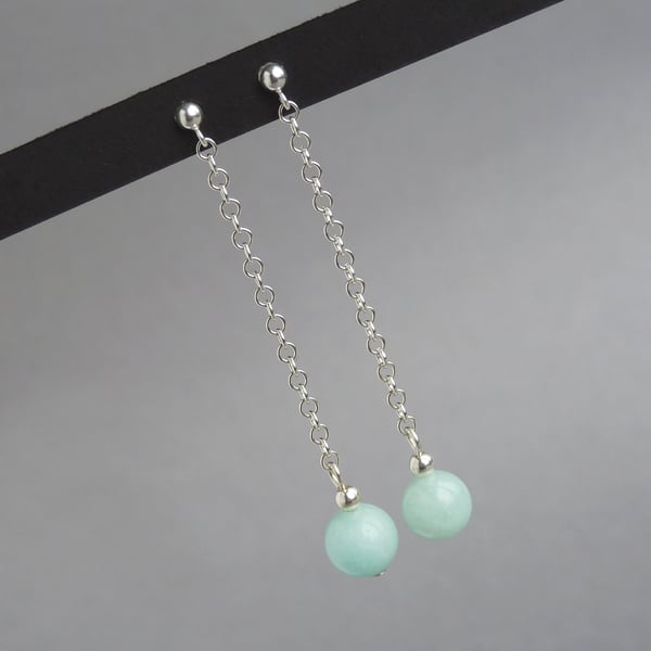 Long Mint Drop Earrings - Aqua Dangle Earrings - Pastel Green Silver Jewellery