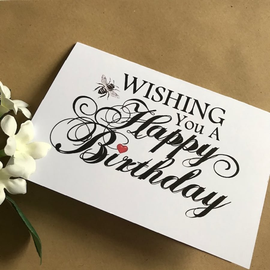 Calligraphy Style Happy Birthday Card, blank. 