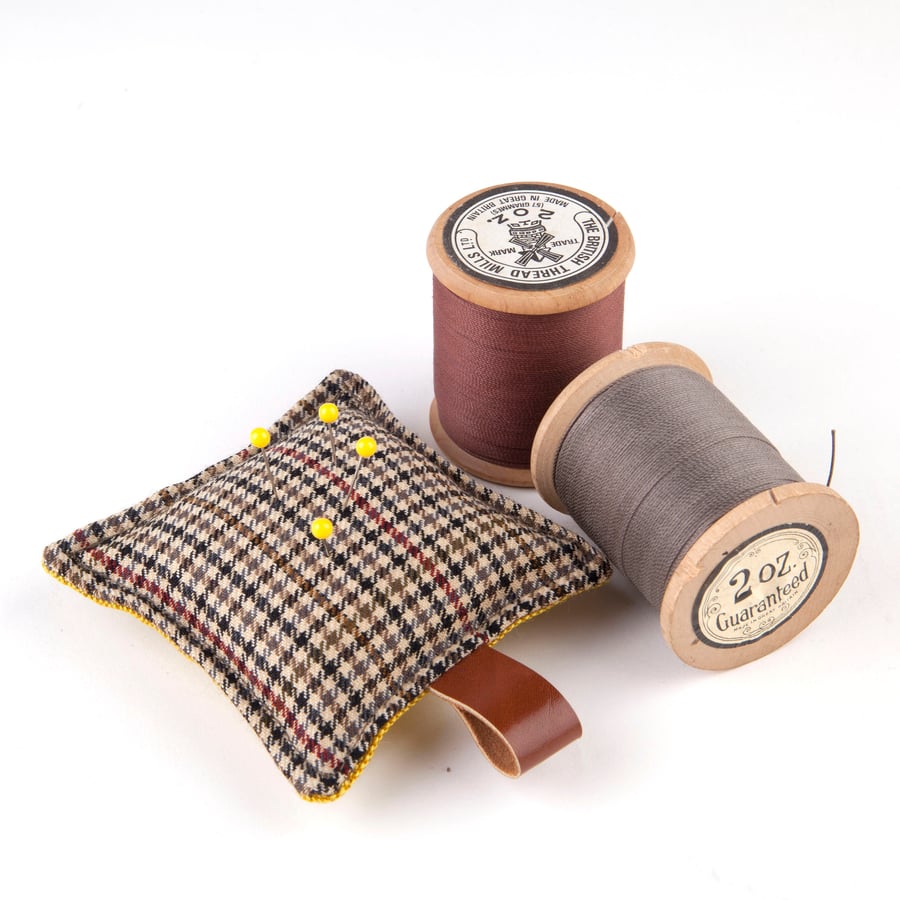 Tweed Pin Cushion - handmade from recycled tweed suit, craft gift, sewing gift