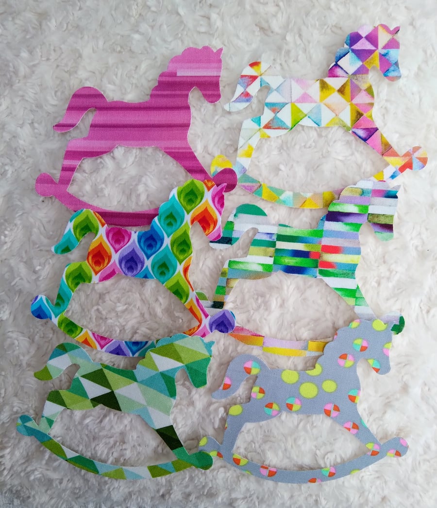 Pack of 6 die-cut iron-on ROCKING HORSE shapes for applieque, all different 