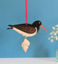 Hanging Wooden Oyster Catcher Decoration - Etched and Hand Painted  - Image 1