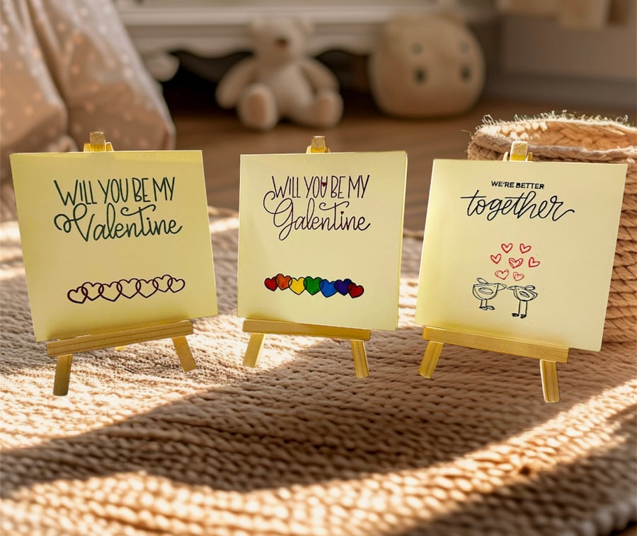 Kissing birds, will you be my Galentine cream cards, choice of 3 designs 