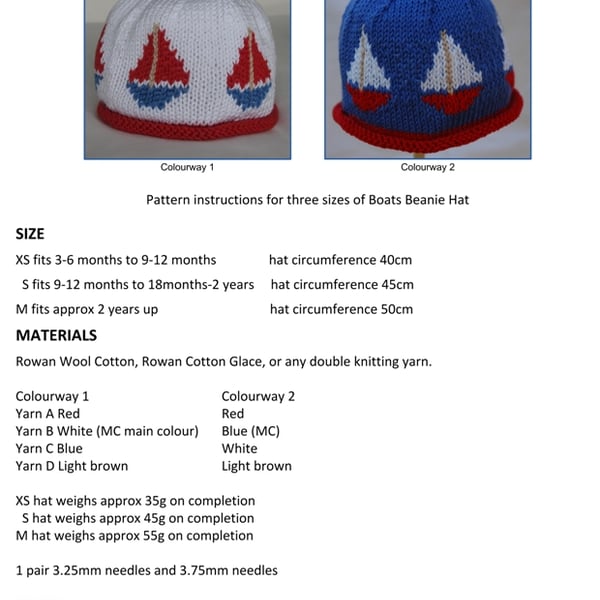 Boats Beanie Hat PDF Knitting Pattern