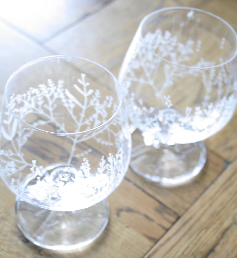 Hand Engraved Crystal Brandy Glasses