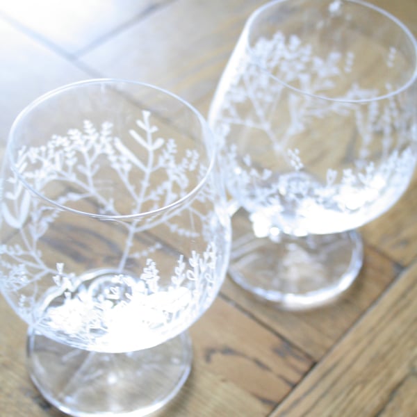 Hand Engraved Crystal Brandy Glasses