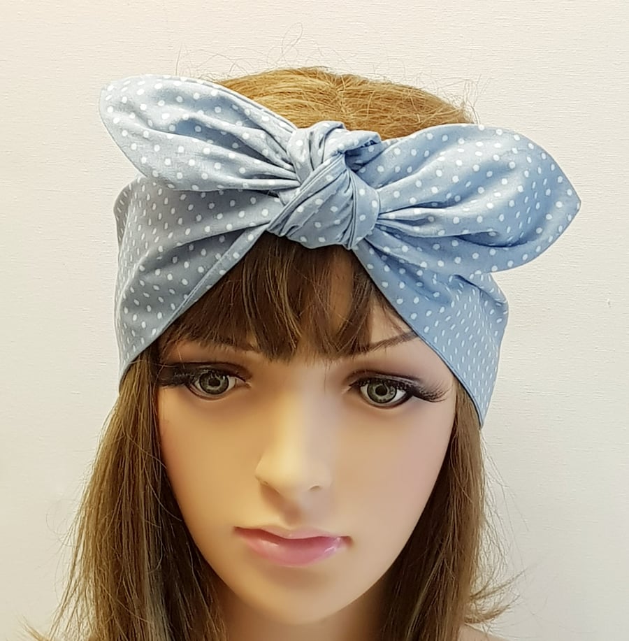 Polka dot wide hair scarf, rockabilly hair tie, self tie hair scarf, bandanna