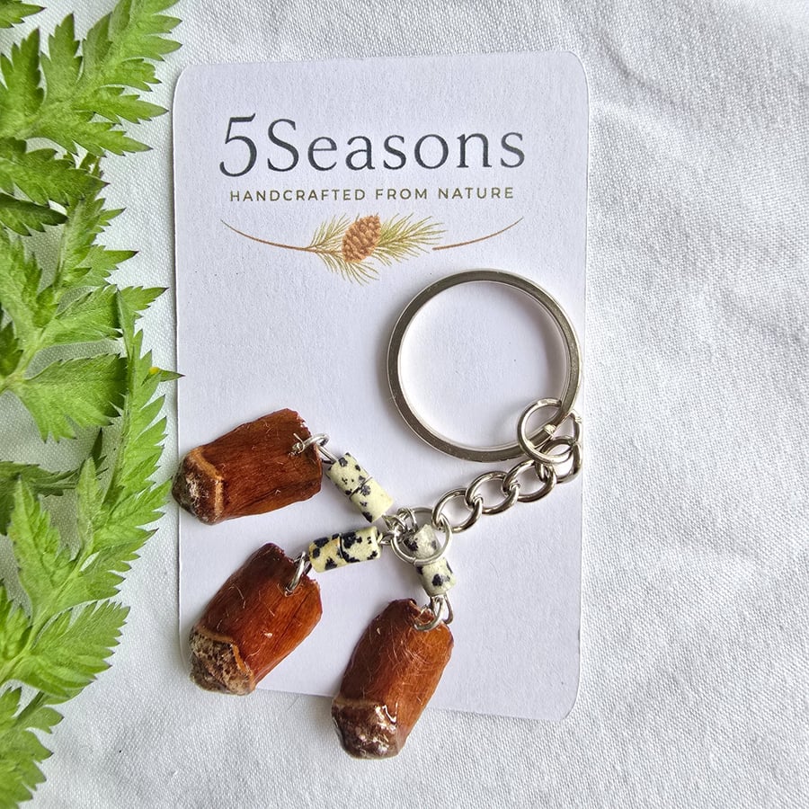 Real Pine Cone Petal Keyring, Rustic Handmade Keychain