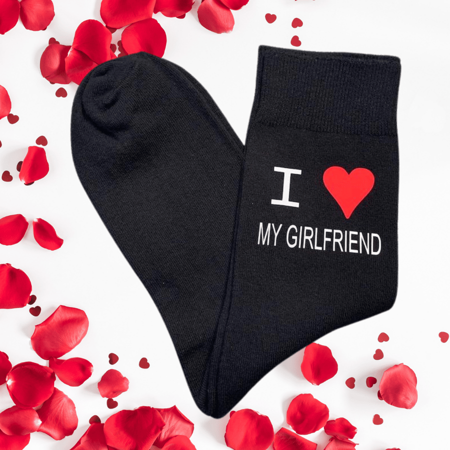 Boyfriend Gift I Love My Girlfriend Valentines Day Mens Novelty Socks Vinyl 