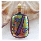 Cranberry Gold Patchwork Dichroic Glass Pendant 209 gold plated chain
