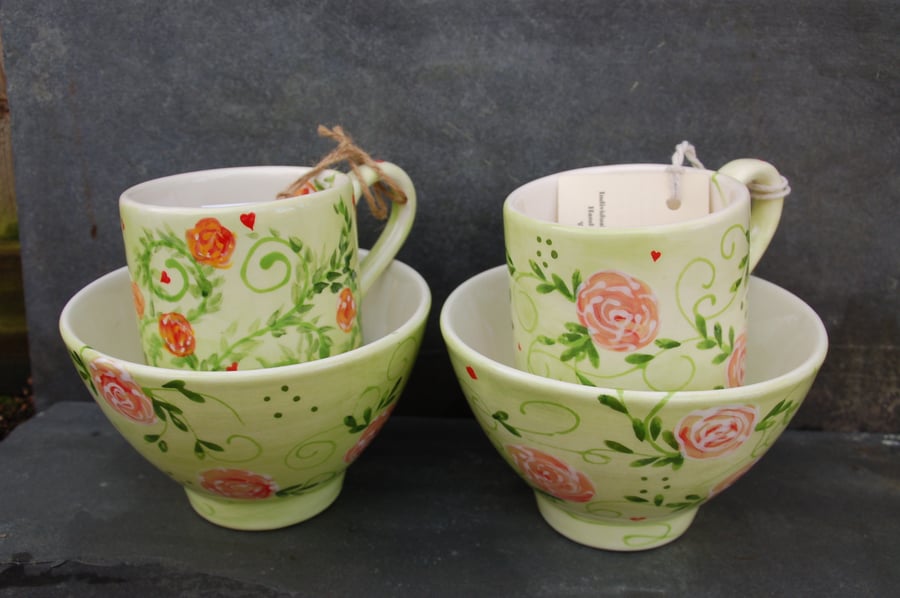 Roses without thorns, 2x Mug and bowl sets