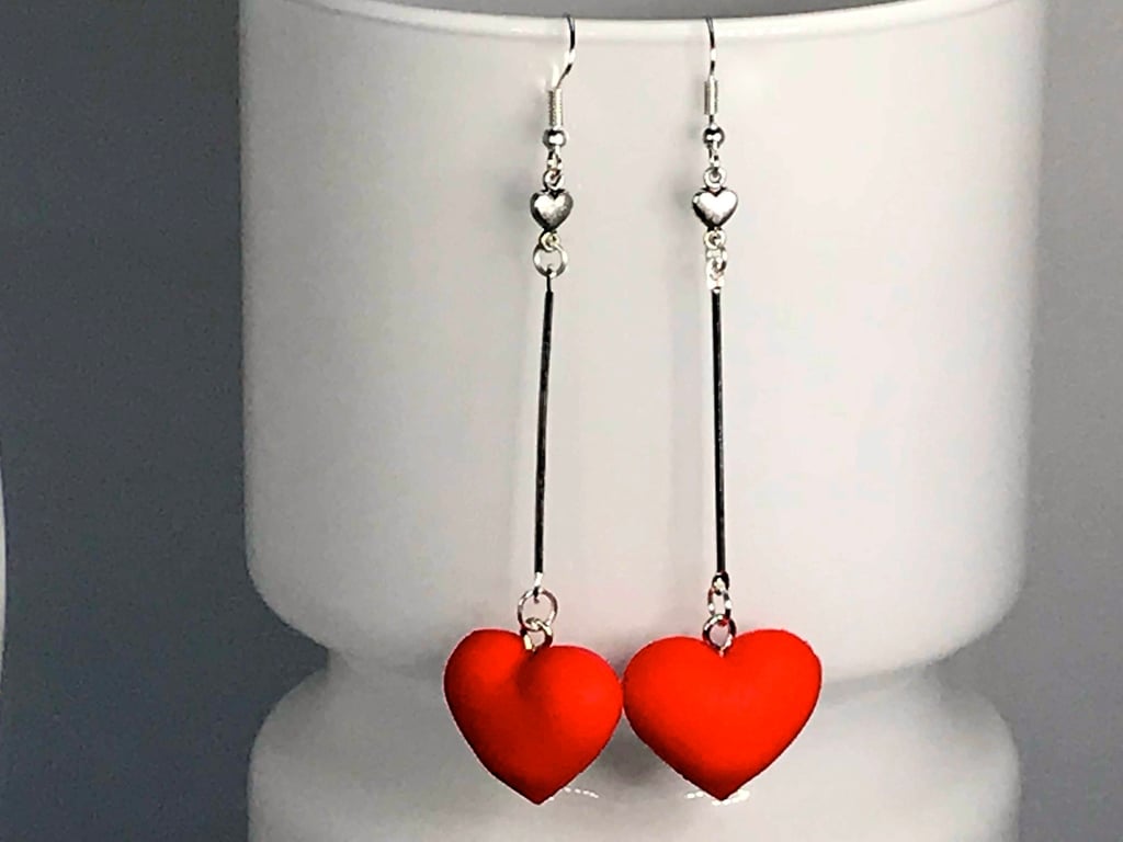 FAT HEART EARRINGS red bar drop valentines gift for her cute cool candy