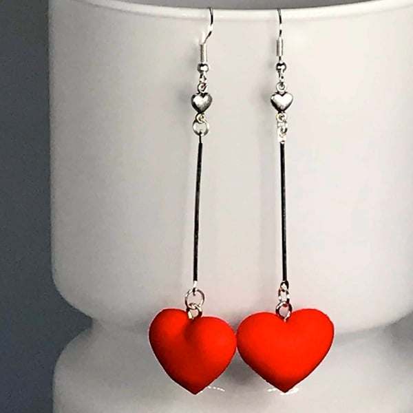 FAT HEART EARRINGS red bar drop valentines gift for her cute cool candy