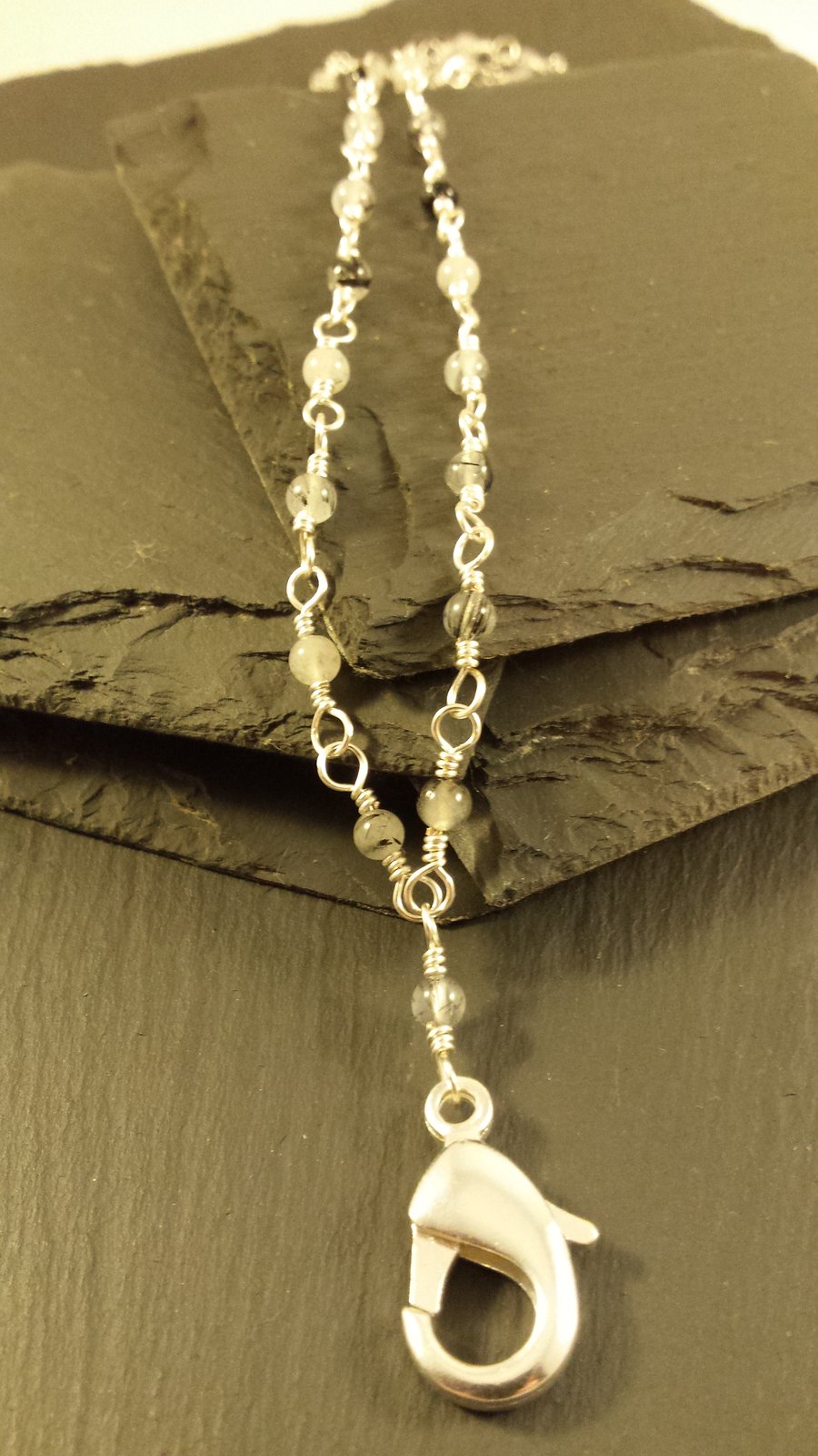 Black Rutilated Quartz Rosary Link Lanyard chain