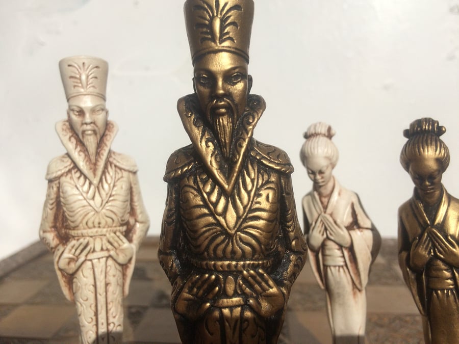 The Mikado Themed Chess pieces in Antique White & Gold - Chess pieces only