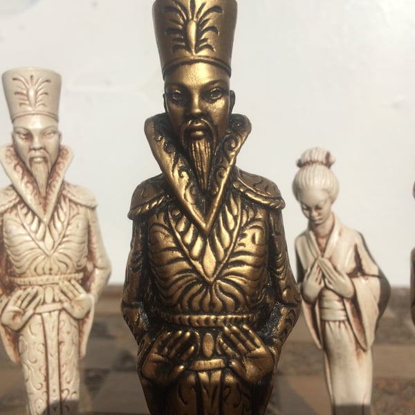 The Mikado Themed Chess pieces in Antique White & Gold - Chess pieces only