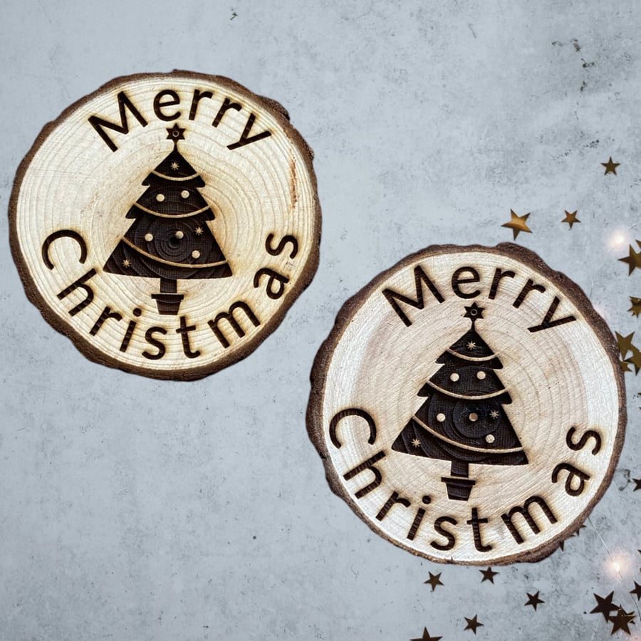 Set of two Christmas Tree Coasters. Set of Wooden Christmas Coasters. 