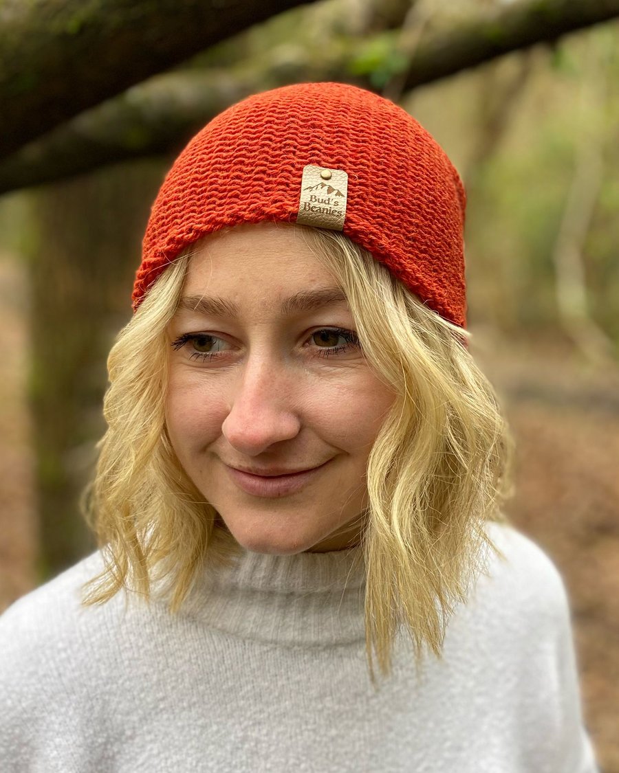 Slouchy style beanie hat in 'Moroccan Spice' (rust orange-red).  wool (unisex)