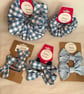 Blue gingham school bows, scrunchies, hair bands and ribbon accessories - Image 1