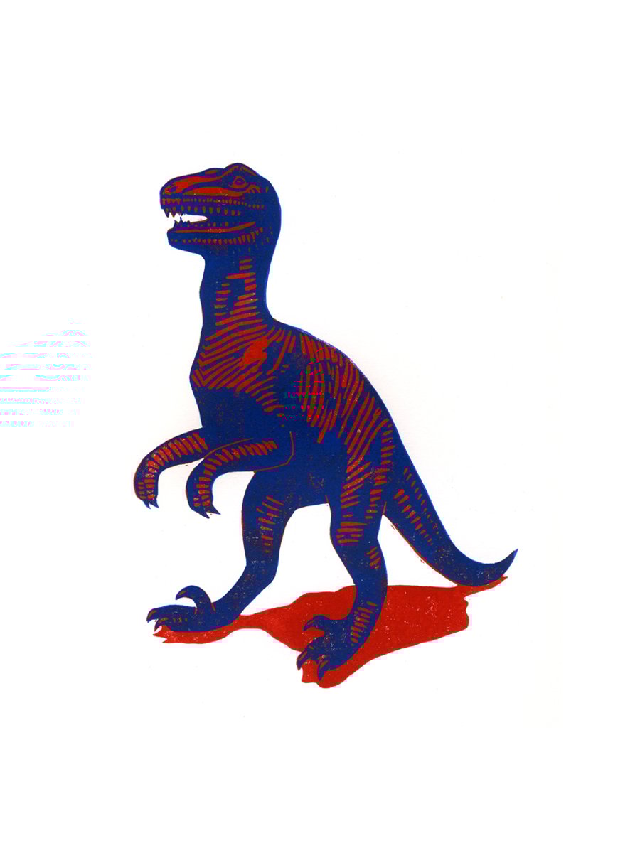 Deinonychus! 2-colour linocut print