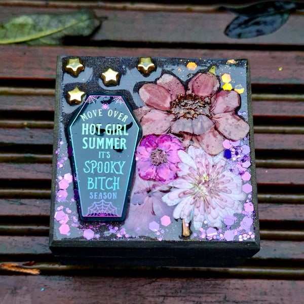 Wooden Trinket Keepsake Box small gothic spooky cute floral resin