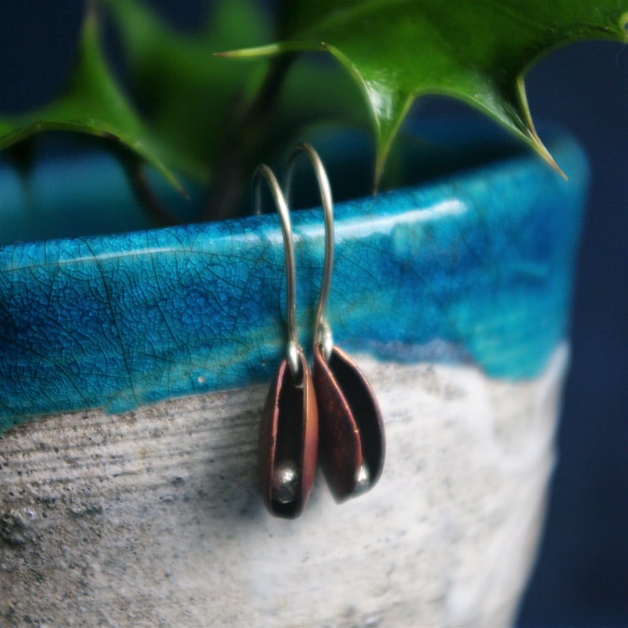 Copper Seed Pod Dangle Earrings