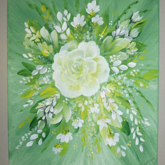 original art floral acrylic roses flower painting ( ref FA110 G4)