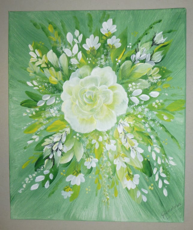 original art floral acrylic roses flower painting ( ref FA110 G4)