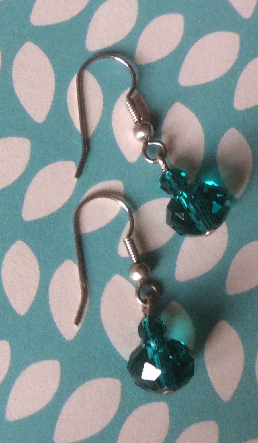Turquoise Drop Bicone Cut Glass Bead Earrings