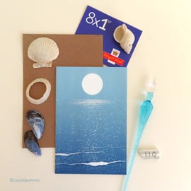 The moon sparkling on the sea blank art card notelet portrait cellophane free