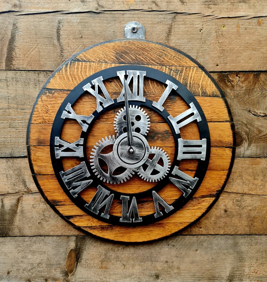 Oak Whisky barrel lid large wall clock