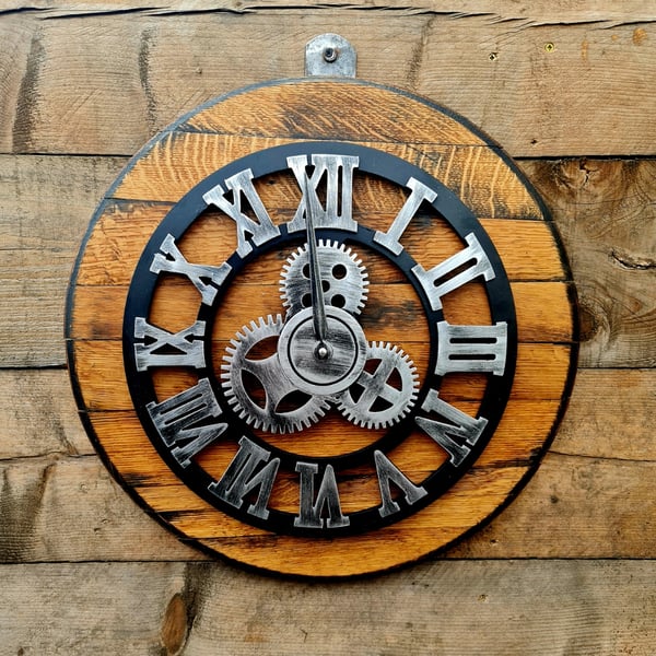 Oak Whisky barrel lid large wall clock
