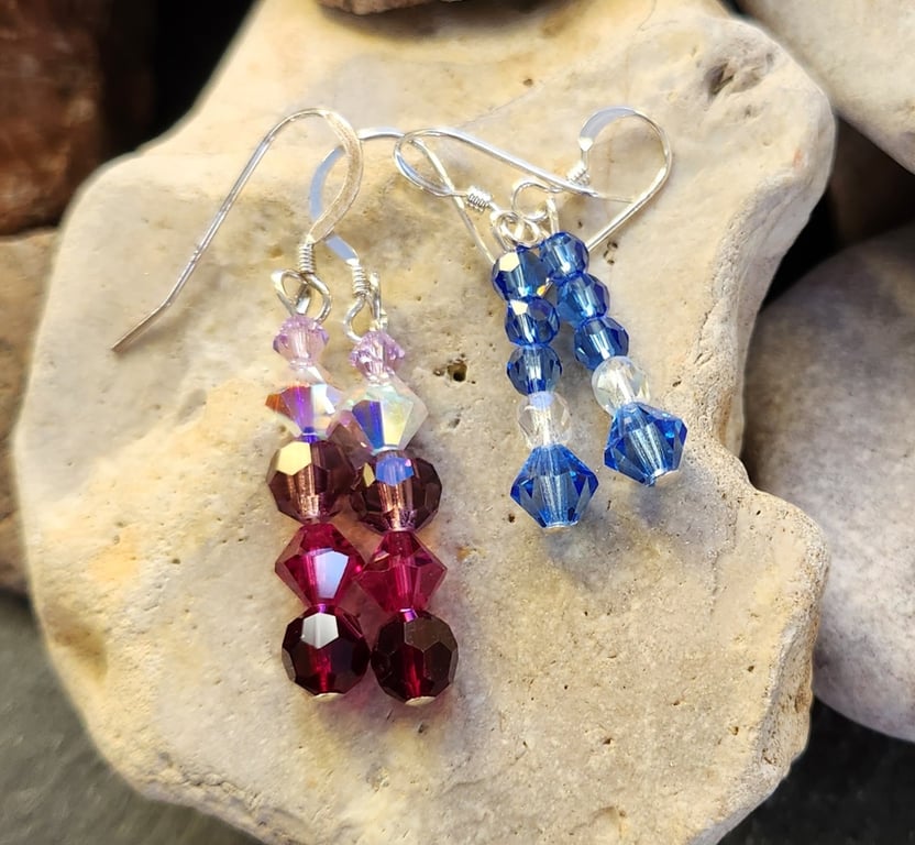 Sterling Silver Crystal Bead Earrings x 2 pairs
