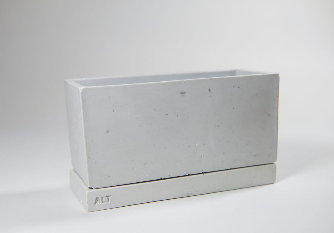 Rectangular Plant Pot Jesmonite industrial Grey, Indoor Planter drainage & tray