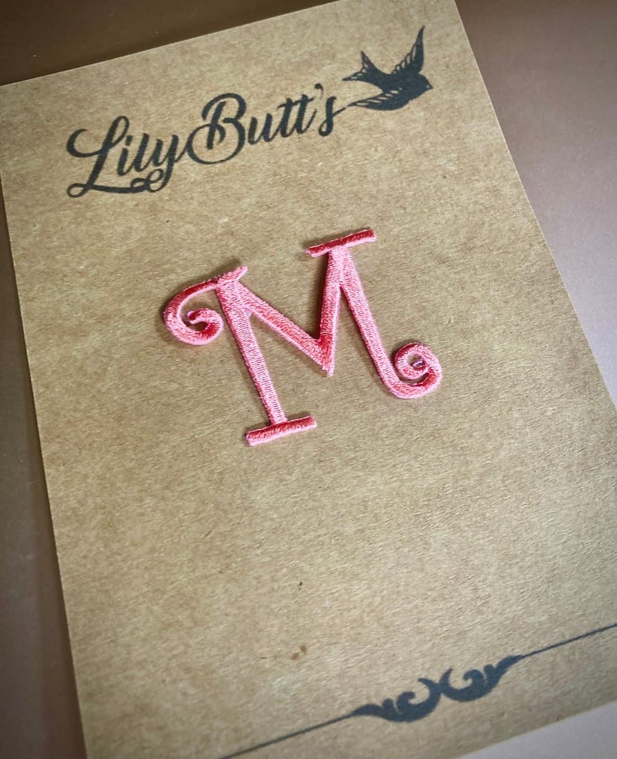 Embroidered Letter M Iron on Patch 3.4 cm x 3,7 cm Coral Pink