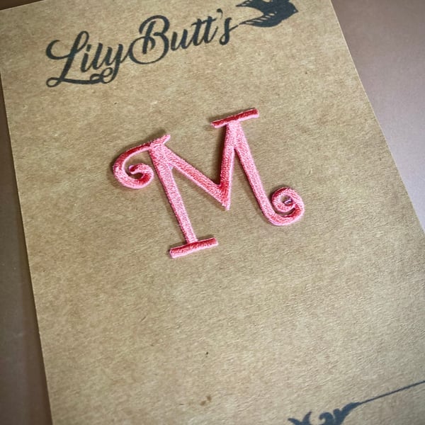 Embroidered Letter M Iron on Patch 3.4 cm x 3,7 cm Coral Pink