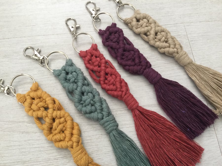 Custom colours Boho macrame fringed keyring or Handbag charm, bag charm