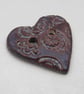 Medium Dark Amethyst Brocade Texture Heart Shaped Ceramic Button - Image 2